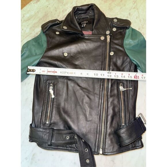 Muubaa Womens 100% Lamb Leather Jacket Size 2   Taimar Black/Hunter Green Leathe - Picture 12 of 13